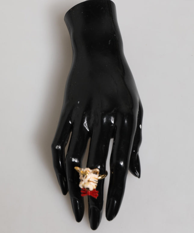 Dolce & Gabbana Gold Brass Resin Beige Dog Pet Accessory Ring