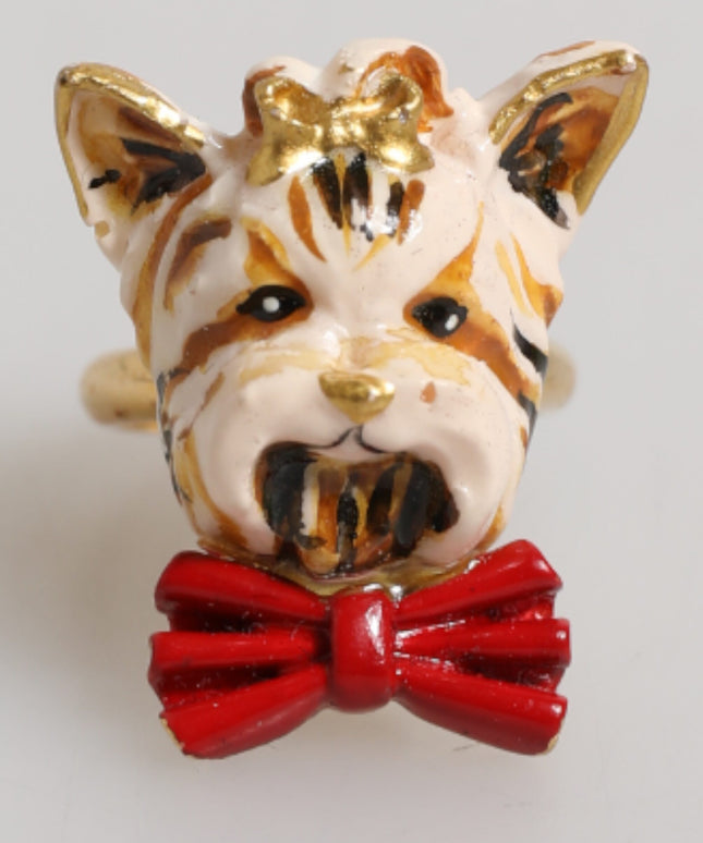 Dolce & Gabbana Gold Brass Resin Beige Dog Pet Accessory Ring
