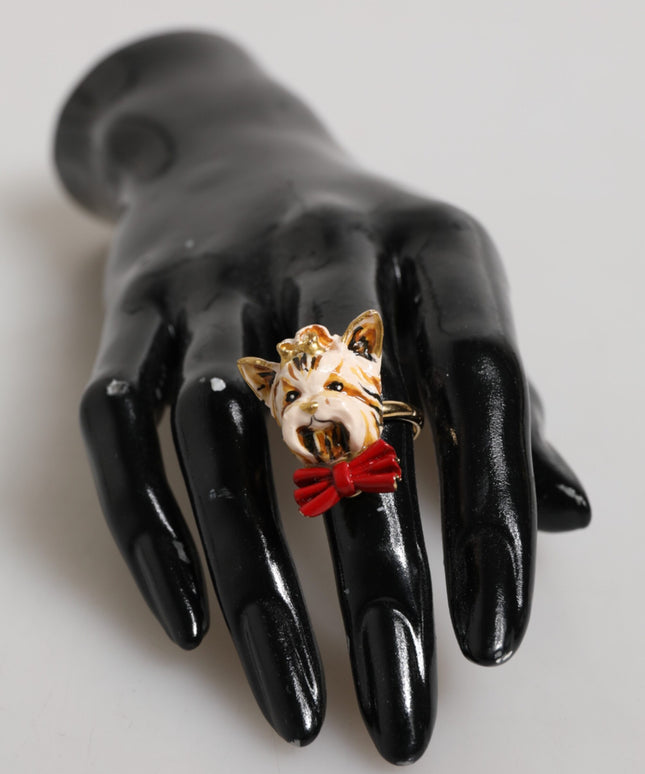 Dolce & Gabbana Gold Brass Resin Beige Dog Pet Accessory Ring