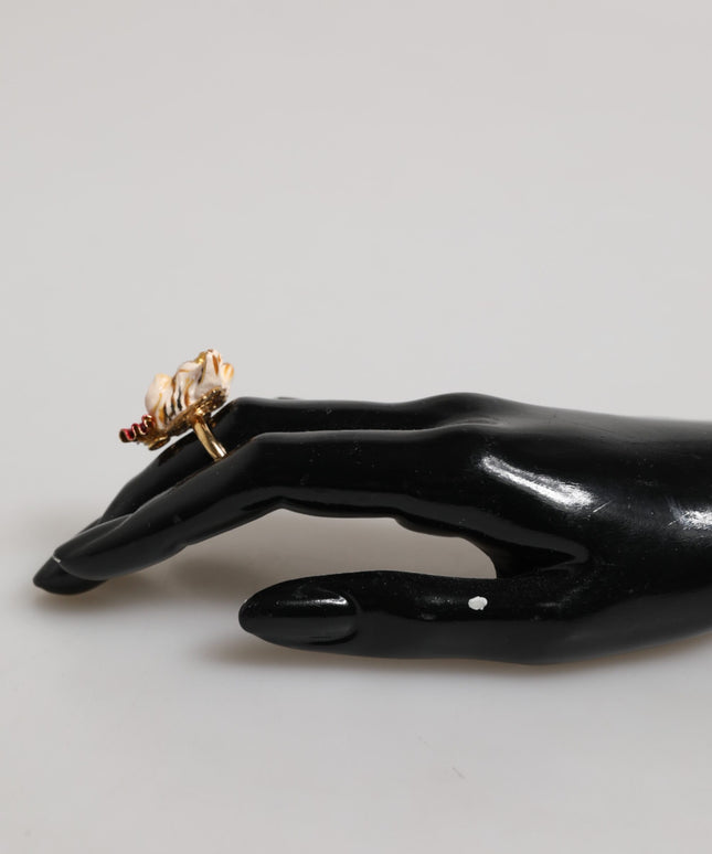 Dolce & Gabbana Gold Brass Resin Beige Dog Pet Accessory Ring