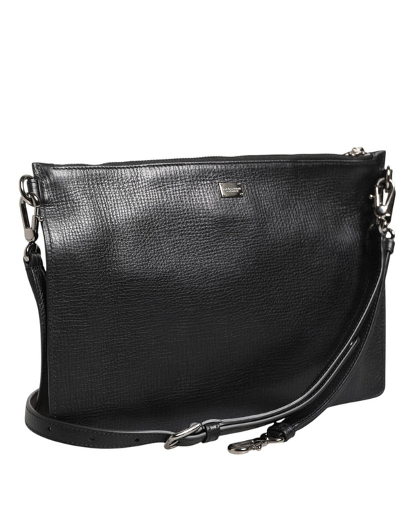 Dolce & Gabbana Black Palmellato Leather Logo Plaque Shoulder Borse Bag