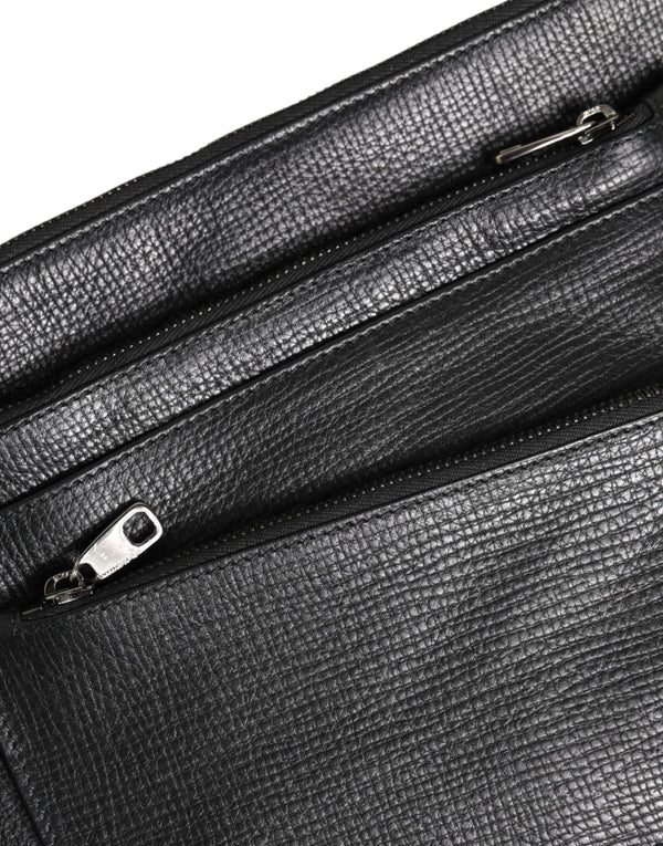 Dolce & Gabbana Black Palmellato Leather Logo Plaque Shoulder Borse Bag