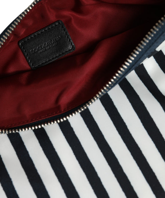 Dolce & Gabbana Black White Striped Logo Plaque Clutch Borse Pouch Bag