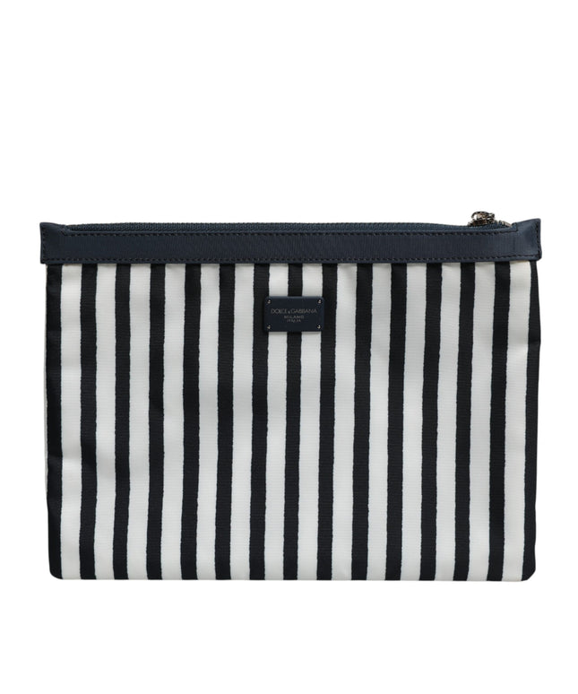Dolce & Gabbana Black White Striped Logo Plaque Clutch Borse Pouch Bag