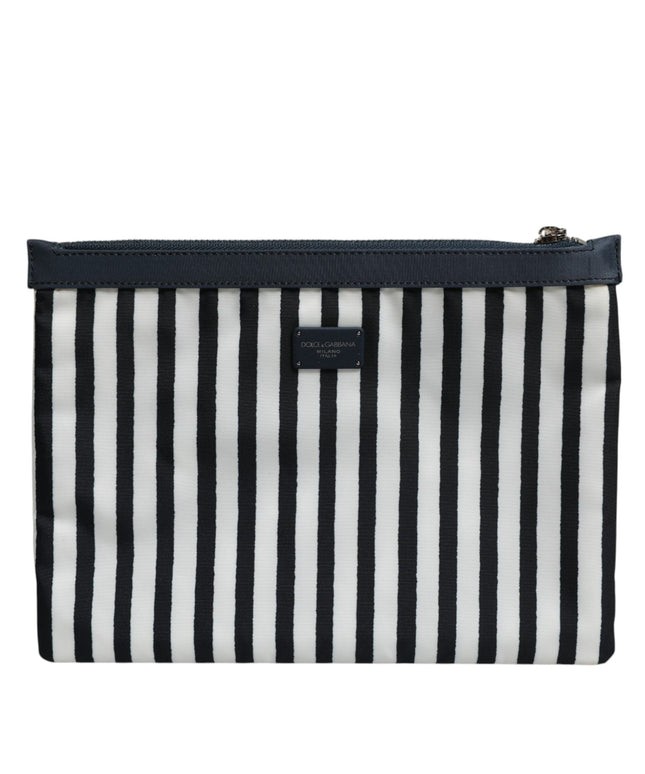 Dolce & Gabbana Black White Striped Logo Plaque Clutch Borse Pouch Bag