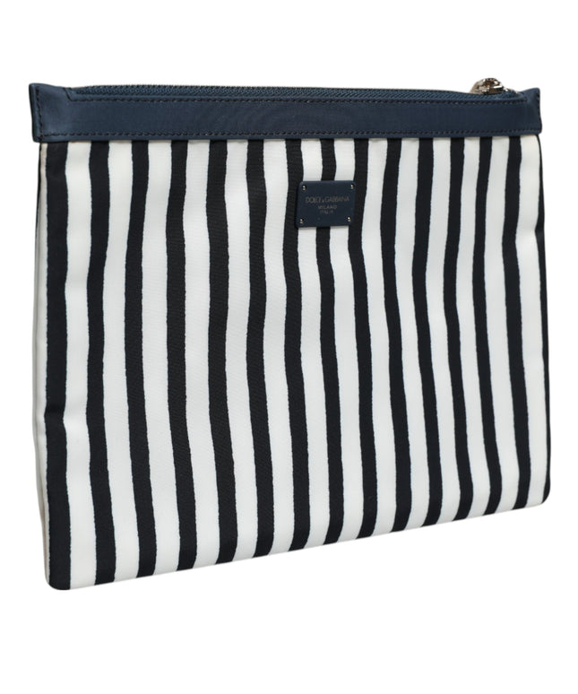 Dolce & Gabbana Black White Striped Logo Plaque Clutch Borse Pouch Bag
