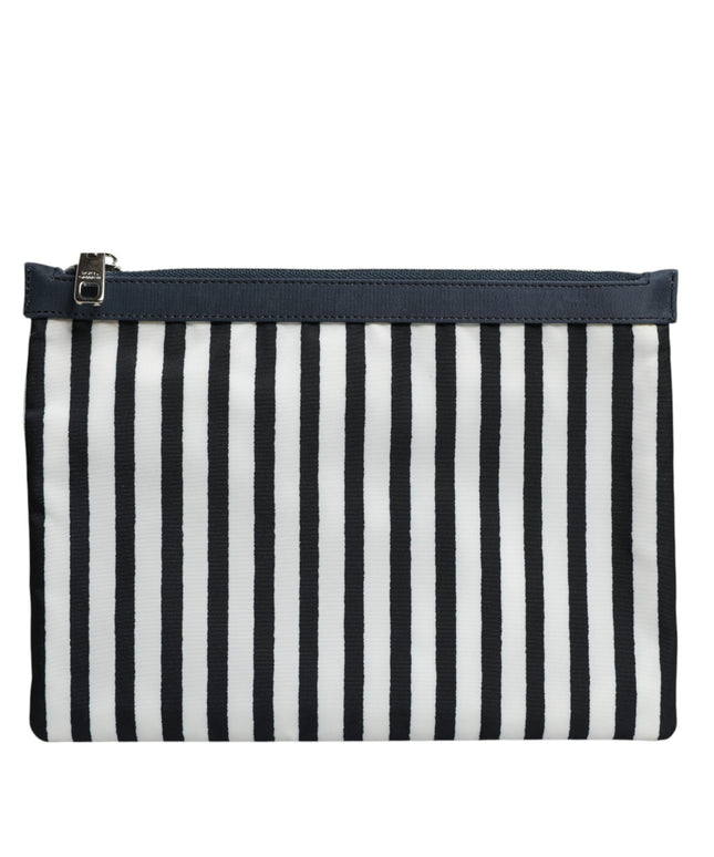 Dolce & Gabbana Black White Striped Logo Plaque Clutch Borse Pouch Bag