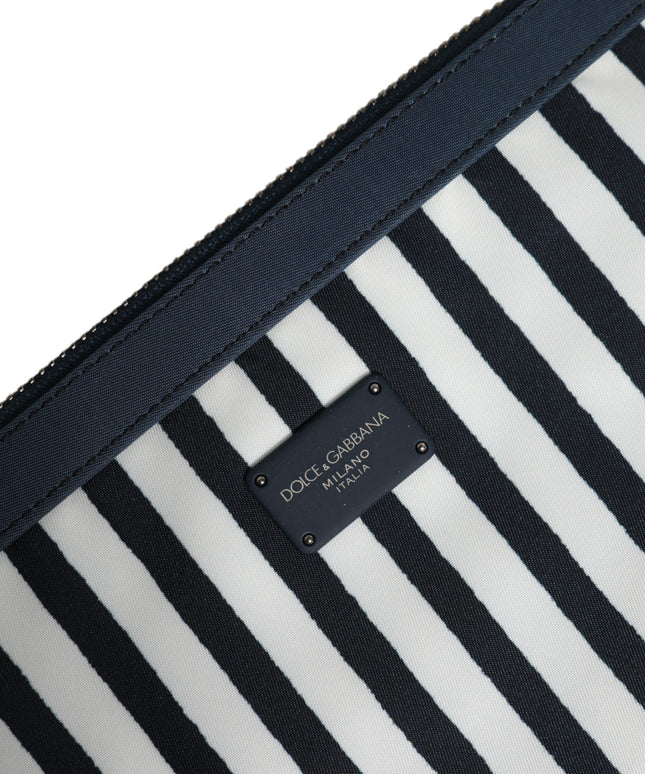 Dolce & Gabbana Black White Striped Logo Plaque Clutch Borse Pouch Bag