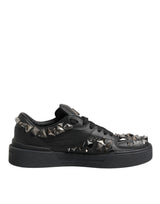 Dolce & Gabbana Black Leather Studded Low Top Sneakers Shoes