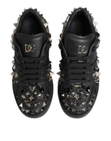 Dolce & Gabbana Black Leather Studded Low Top Sneakers Shoes