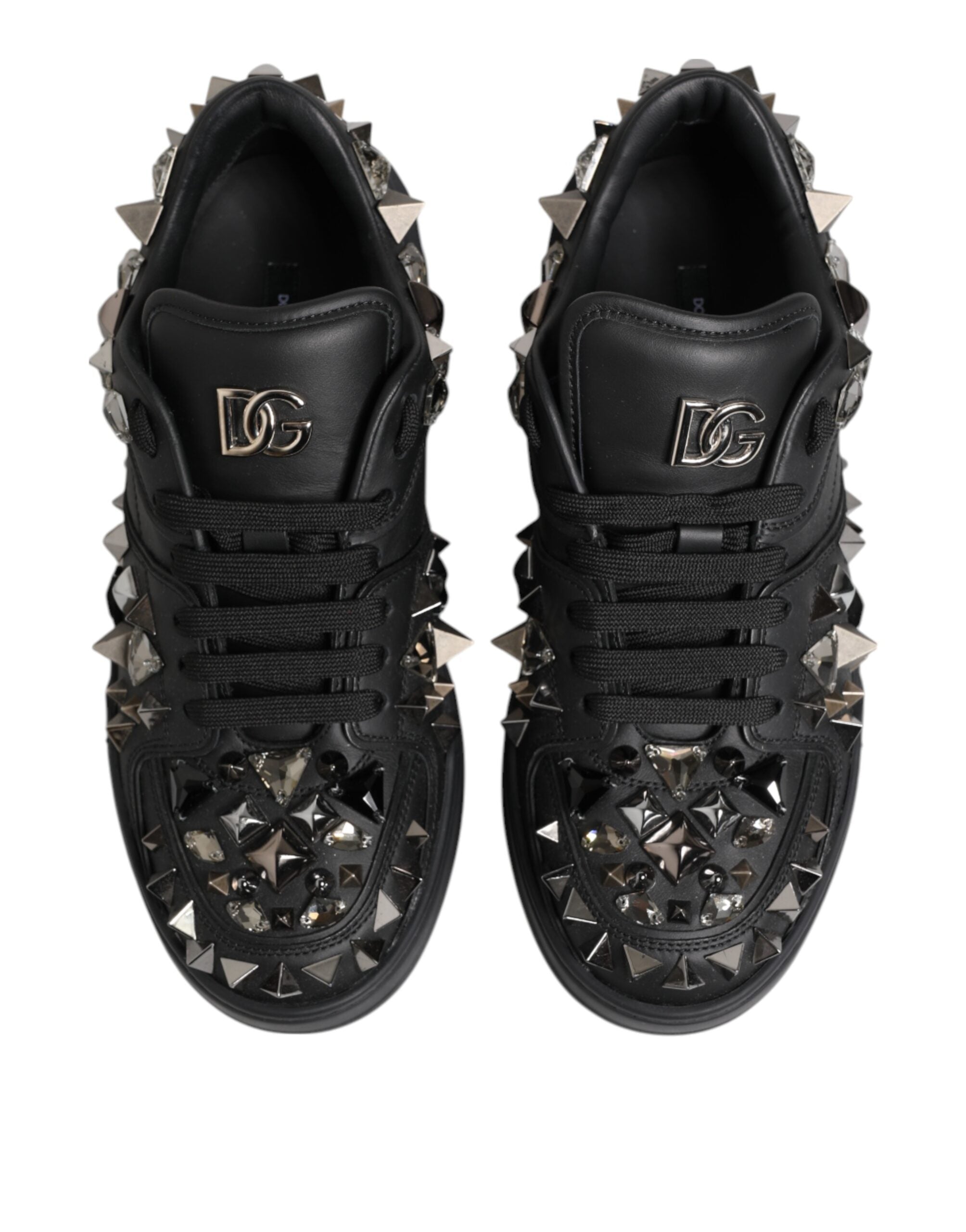 Dolce & Gabbana Black Leather Studded Low Top Sneakers Shoes