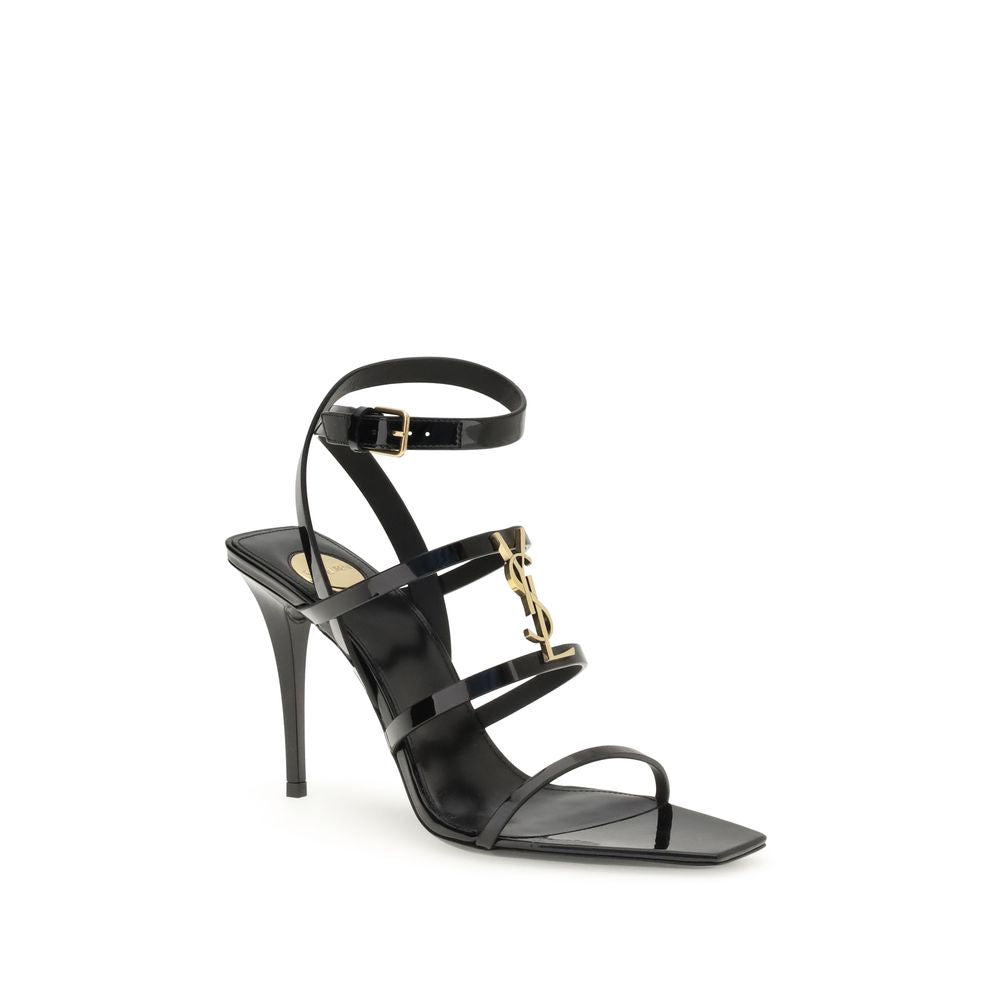 Saint Laurent Black Calf Leather Bos Taurus Stiletto Heel Sandals