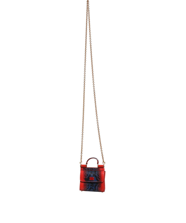 Dolce & Gabbana Red Blue Leather Sicily Crossbody Chain SatchelBorse Bag