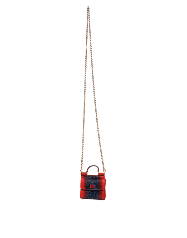 Dolce & Gabbana Red Blue Leather Sicily Crossbody Chain SatchelBorse Bag