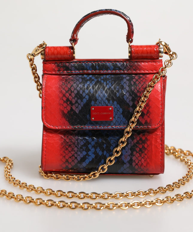 Dolce & Gabbana Red Blue Leather Sicily Crossbody Chain SatchelBorse Bag