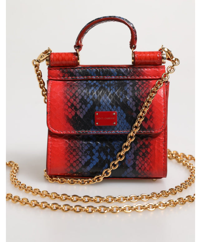 Dolce & Gabbana Red Blue Leather Sicily Crossbody Chain SatchelBorse Bag