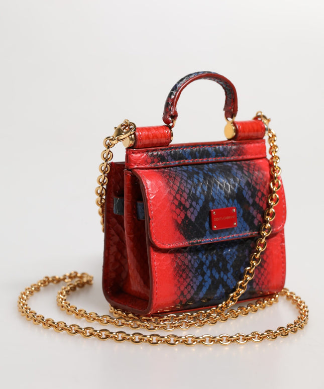 Dolce & Gabbana Red Blue Leather Sicily Crossbody Chain SatchelBorse Bag