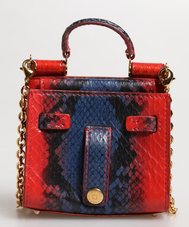 Dolce & Gabbana Red Blue Leather Sicily Crossbody Chain SatchelBorse Bag