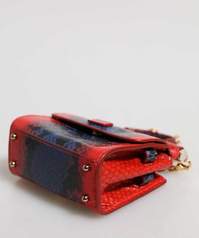 Dolce & Gabbana Red Blue Leather Sicily Crossbody Chain SatchelBorse Bag