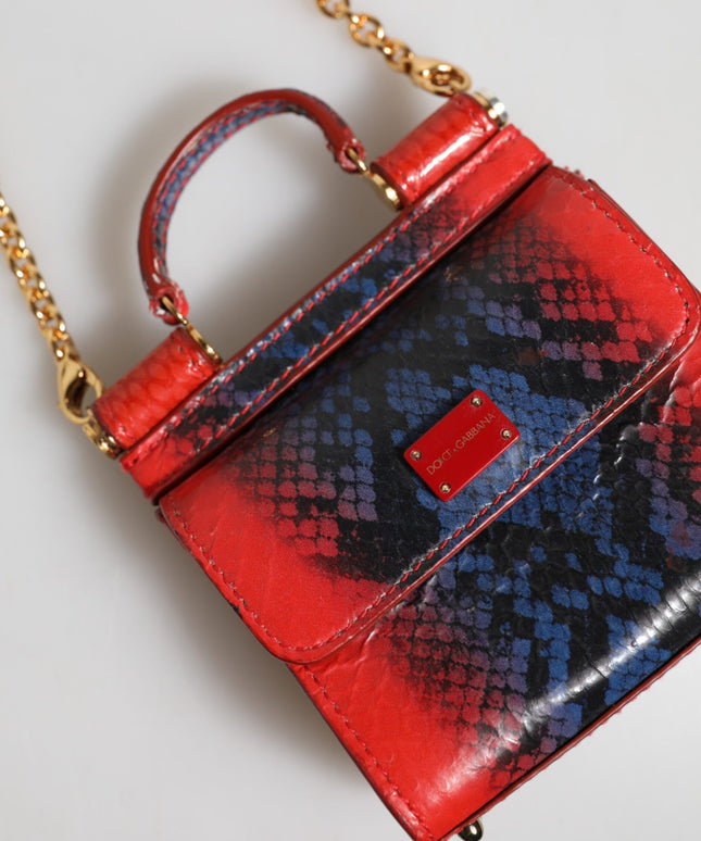 Dolce & Gabbana Red Blue Leather Sicily Crossbody Chain SatchelBorse Bag