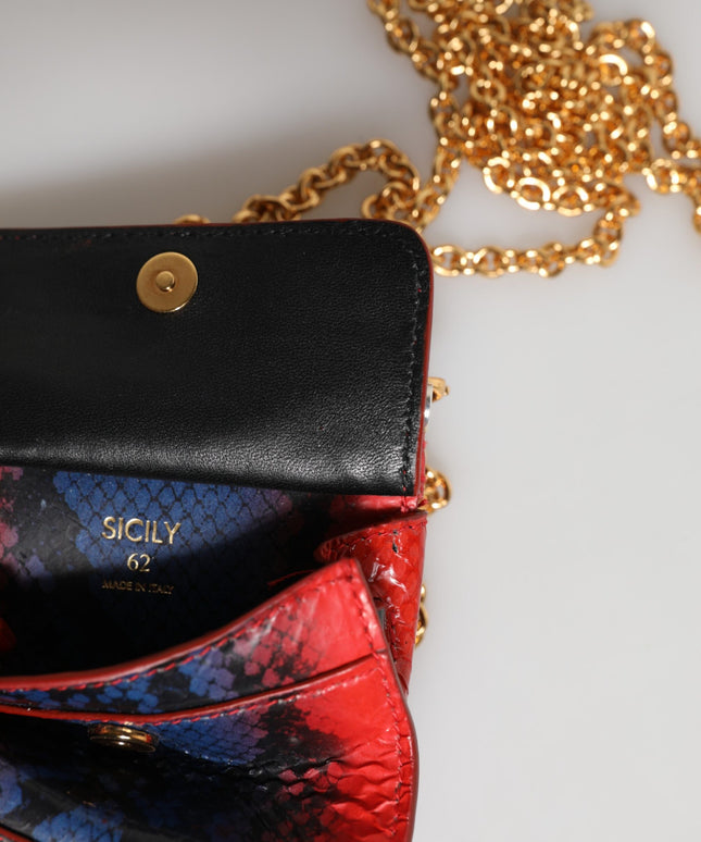 Dolce & Gabbana Red Blue Leather Sicily Crossbody Chain SatchelBorse Bag