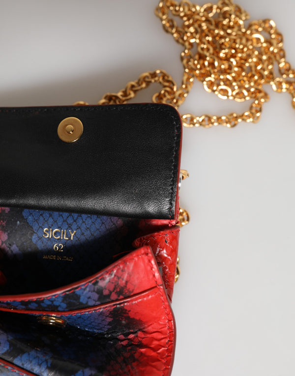 Dolce & Gabbana Red Blue Leather Sicily Crossbody Chain SatchelBorse Bag