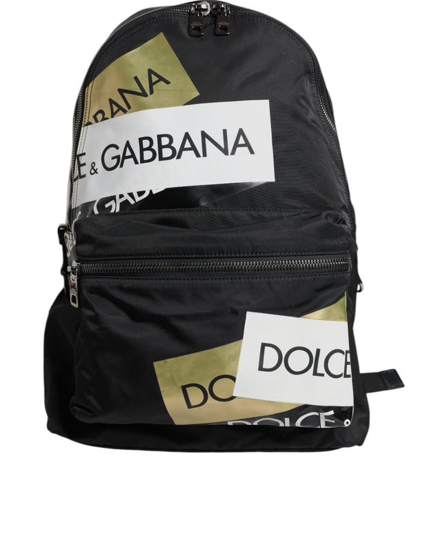 Dolce & Gabbana Black Logo Tape Polyamide School Travel Backpack Men Bag