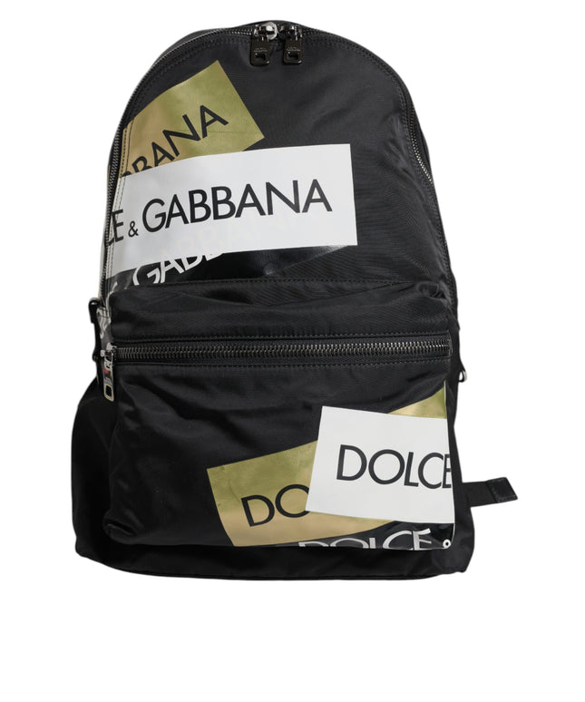 Dolce & Gabbana Black Logo Tape Polyamide School Travel Backpack Men Bag