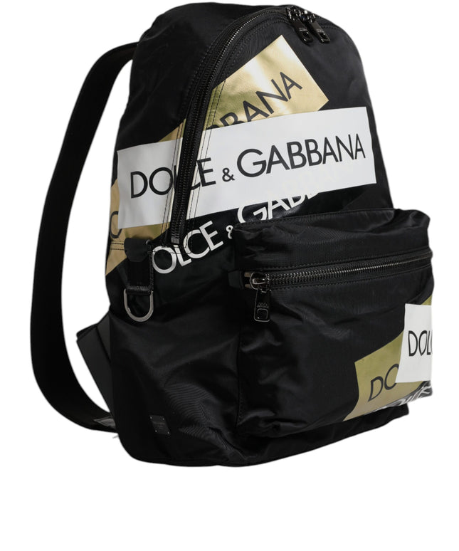 Dolce & Gabbana Black Logo Tape Polyamide School Travel Backpack Men Bag