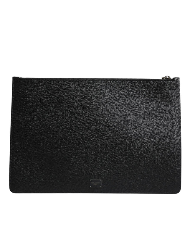 Dolce & Gabbana Black Leather Golden Pig Print Men Clutch Pouch Borse Bag