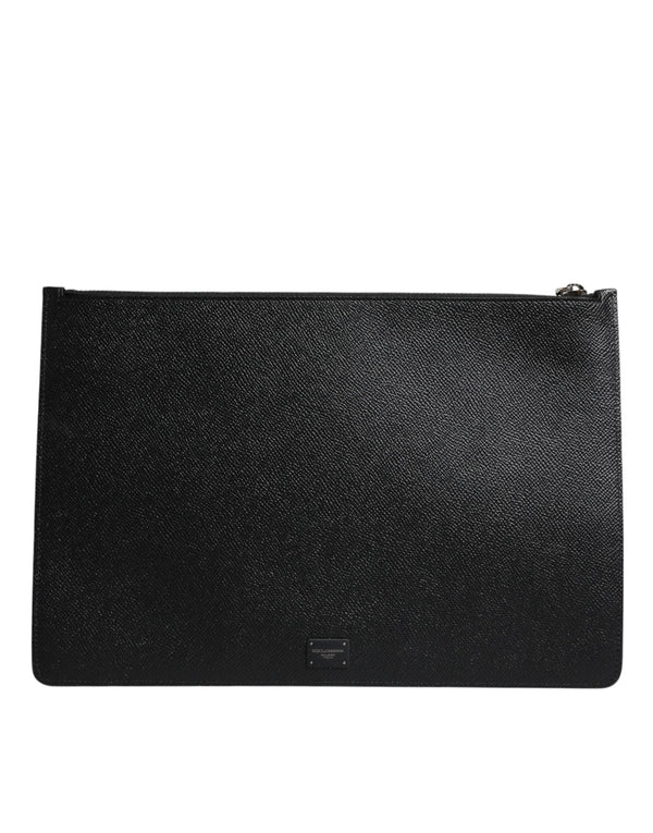 Dolce & Gabbana Black Leather Golden Pig Print Men Clutch Pouch Borse Bag