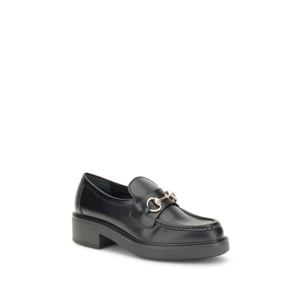 Gucci Black Calf Leather Bos Taurus Slip-On Loafers