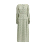 Kristina Ti Silk long Dress with foliage print