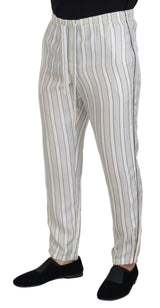 Dolce & Gabbana White Stripes Silk Lounge Trouser Pants