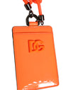 Dolce & Gabbana Orange Leather Logo Embossed Lanyard Card Holder Wallet