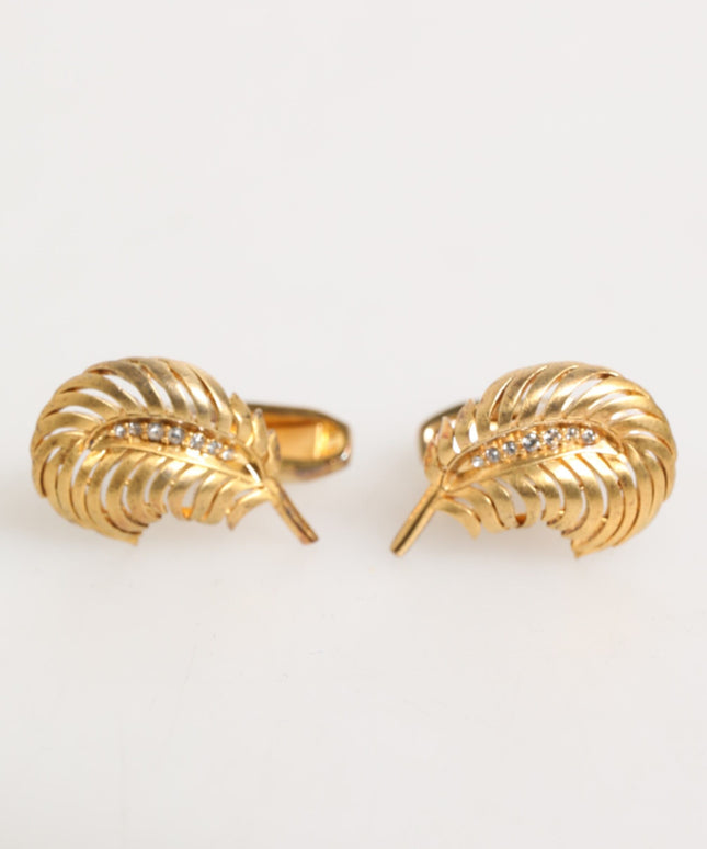 Dolce & Gabbana Gold 925 Sterling Silver Crystal Leaf Accessory Cufflink