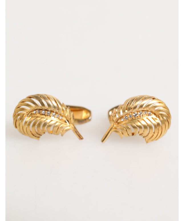 Dolce & Gabbana Gold 925 Sterling Silver Crystal Leaf Accessory Cufflink