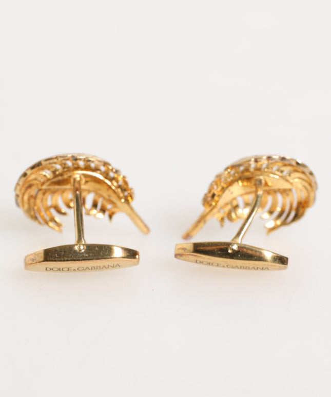 Dolce & Gabbana Gold 925 Sterling Silver Crystal Leaf Accessory Cufflink