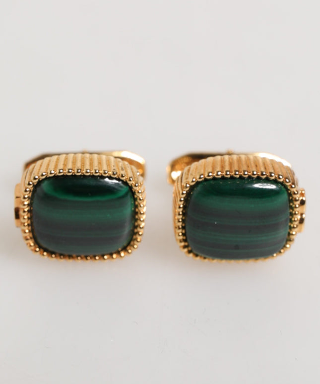 Dolce & Gabbana Gold Malachite Green Stone Square Men's Accessory Cufflink