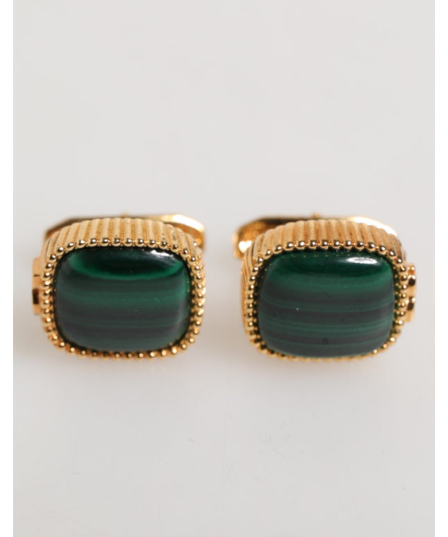 Dolce & Gabbana Gold Malachite Green Stone Square Men's Accessory Cufflink