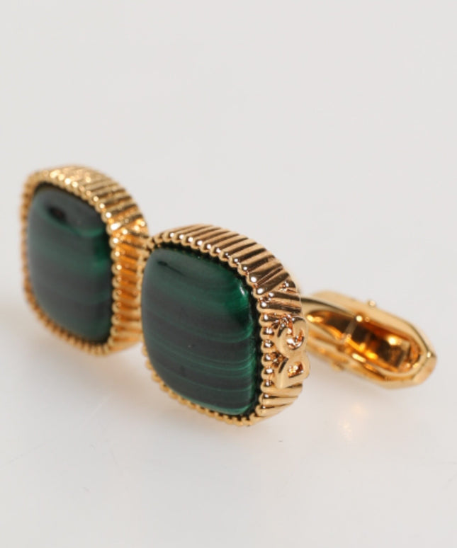 Dolce & Gabbana Gold Malachite Green Stone Square Men's Accessory Cufflink