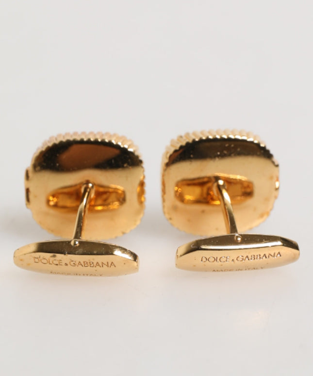 Dolce & Gabbana Gold Malachite Green Stone Square Men's Accessory Cufflink