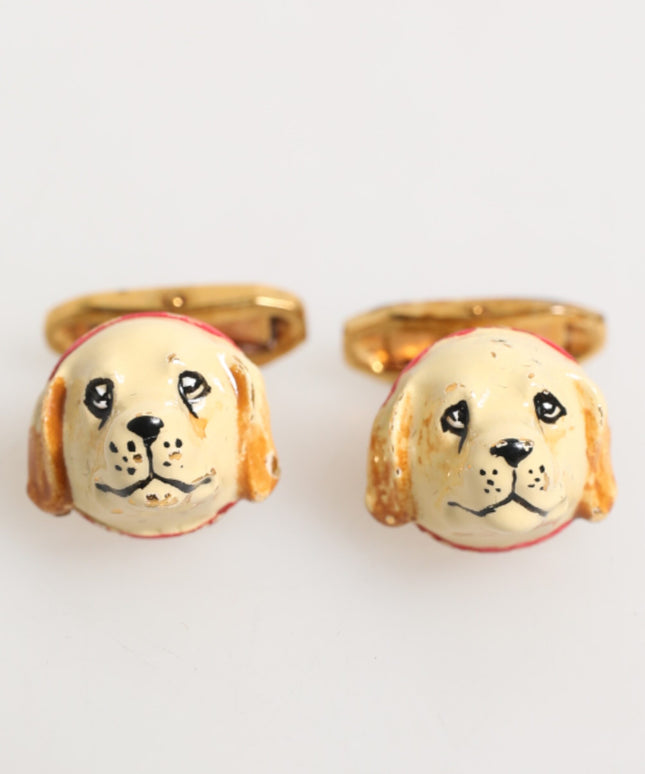 Dolce & Gabbana Brass Gold Tone Dog Puppy Men's Accessories Cufflink