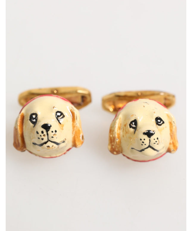 Dolce & Gabbana Brass Gold Tone Dog Puppy Men's Accessories Cufflink