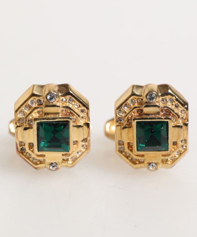 Dolce & Gabbana Emerald Green Crystal Gold Tone 925 Sterling Accessory Cufflink
