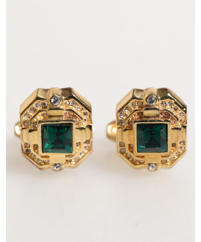 Dolce & Gabbana Emerald Green Crystal Gold Tone 925 Sterling Accessory Cufflink