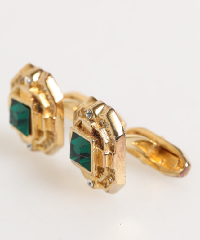 Dolce & Gabbana Emerald Green Crystal Gold Tone 925 Sterling Accessory Cufflink