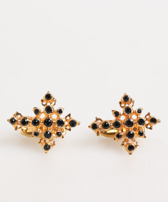 Dolce & Gabbana Gold Tone Brass Cross Crystal Men Accessory Cufflink