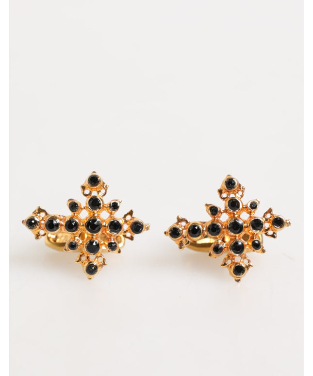 Dolce & Gabbana Gold Tone Brass Cross Crystal Men Accessory Cufflink