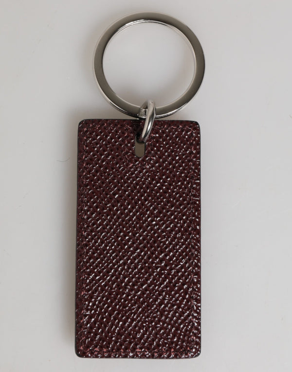 Dolce & Gabbana Dark Brown Leather Logo Metal Ring Men Keychain Keyring